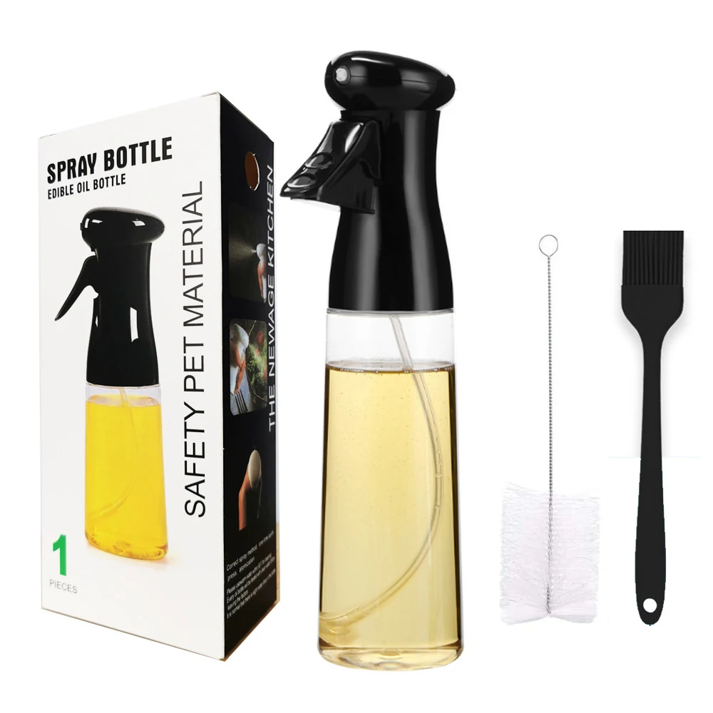 Amazon Hot 200/210ML Portable BBQ Kitchen Plastic Glass Olive Oil Mist Sprayer Cooking Vinegar Oil Spray Bottle with brush Set