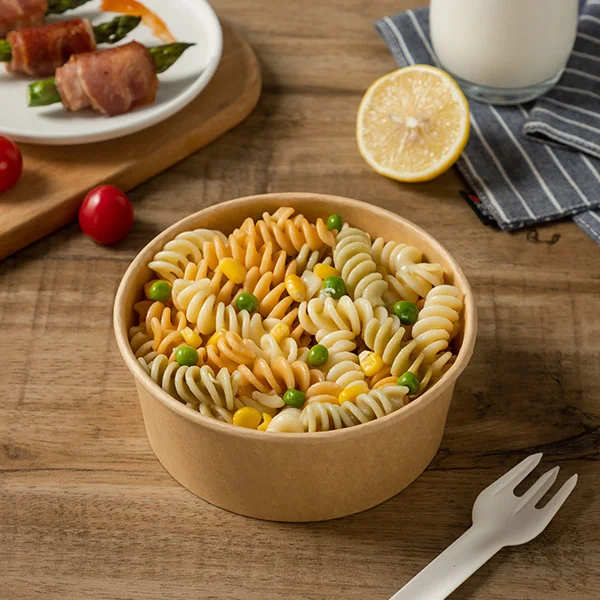 Eco Friendly Kraft Paper Bowl Compostable Take Out Food Lunch Salad Bowls Lid Cake Box Cupcake Boxes Paper Board with PET PP