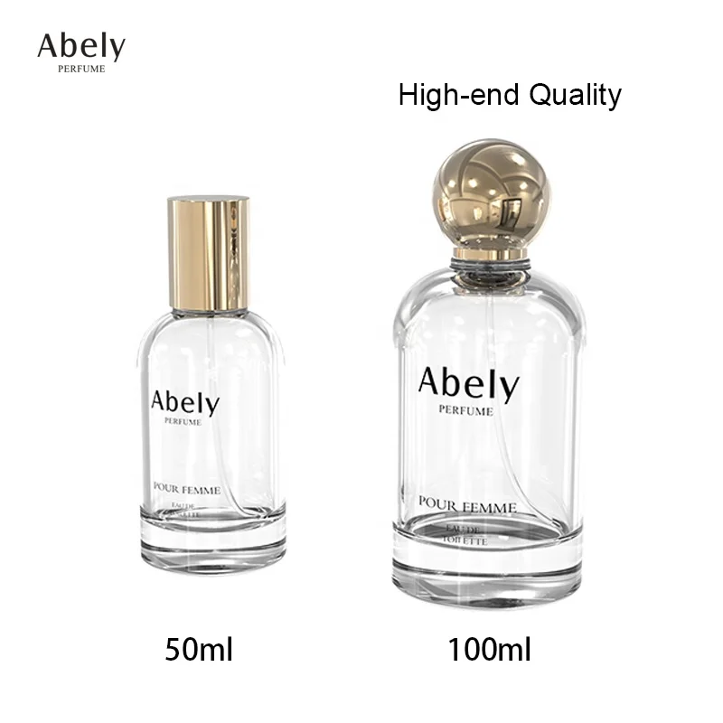 Empty high quality cylinder transparent OEM glass 30ml 50 ml 100ml perfume bottle with gift box pump sprayer