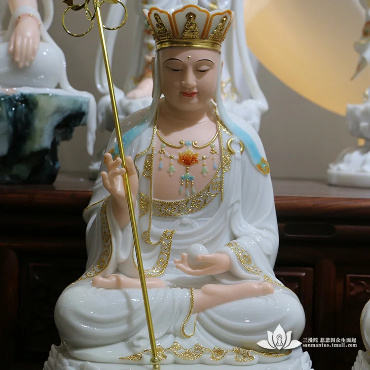 White marble Jade Tibetan Bodhisattva Buddha statue Home decoration Wha three saints Buddhist idol Dizang Bodhisattva jade Buddh