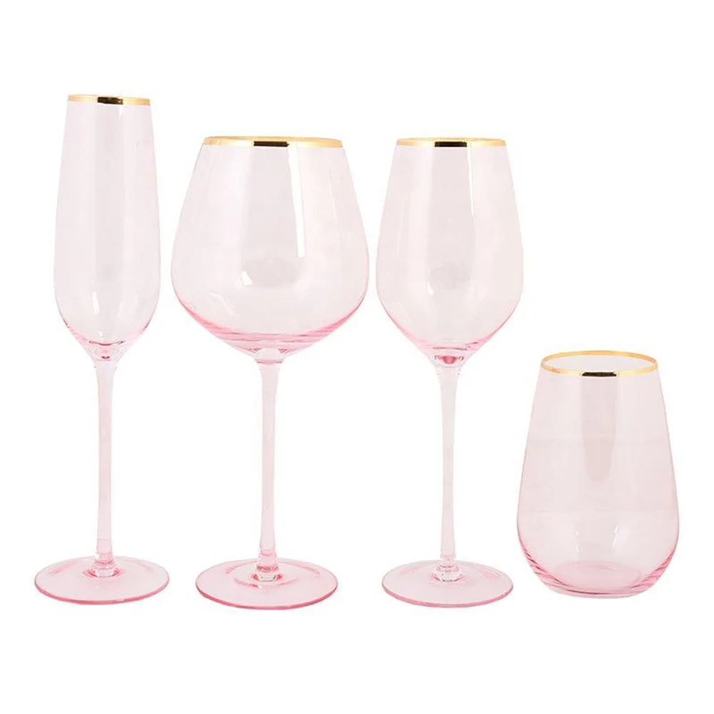 High Quality Nordic Style Ins Gold Hand Blown Luxury Unique Colour Crystal Home Wine Cocktail Big Belly Dessert Red Wine Glass