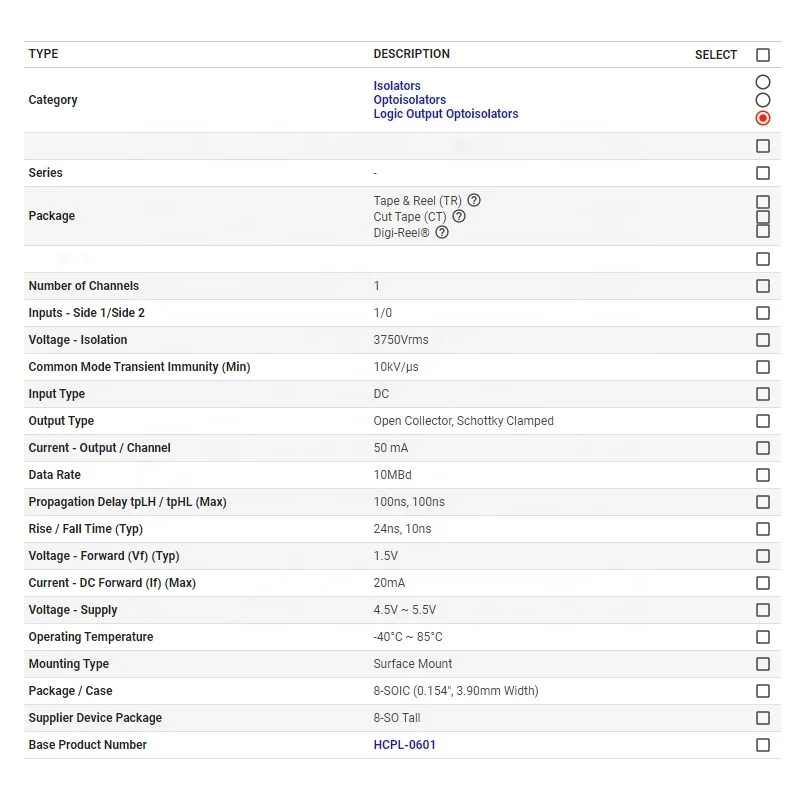HCPL-0601-500E New Original In Stock Isolators Optoisolators Logic Output Optoisolators Output Optoisolator 10MBd Open Collector