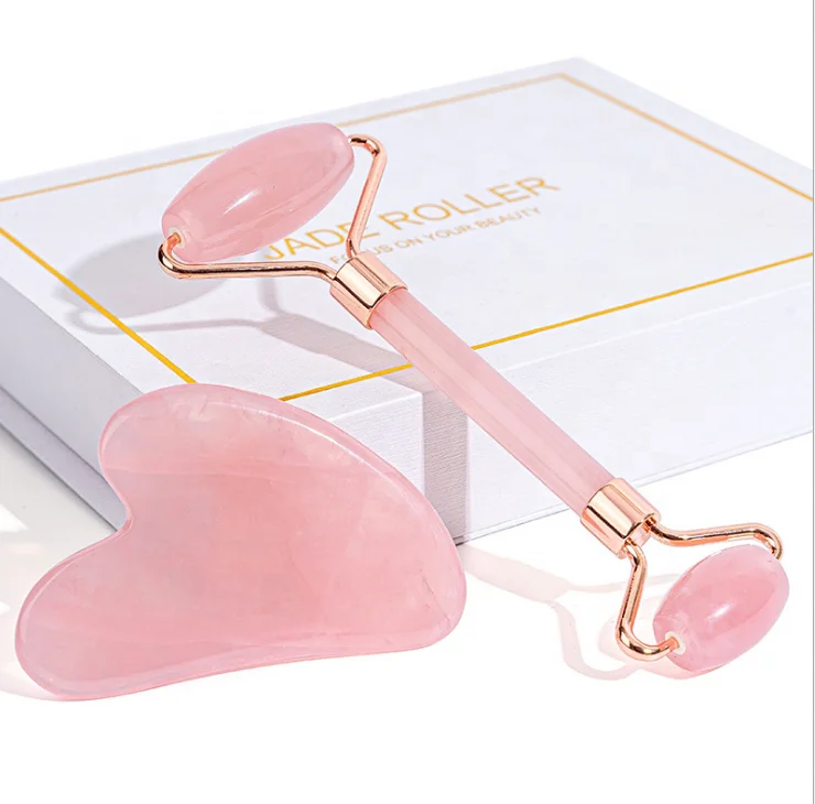 
Jade Face Rollers Jade Roller Gua Sha box Anti Aging Pink Rose Quartz Jade Roller 