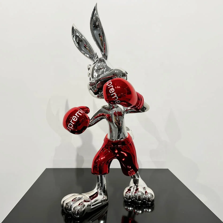 Wholesale high quality Resin Bunny Boxer Statue Electroplated Resin Animal Ornaments home decoration resin art decoration