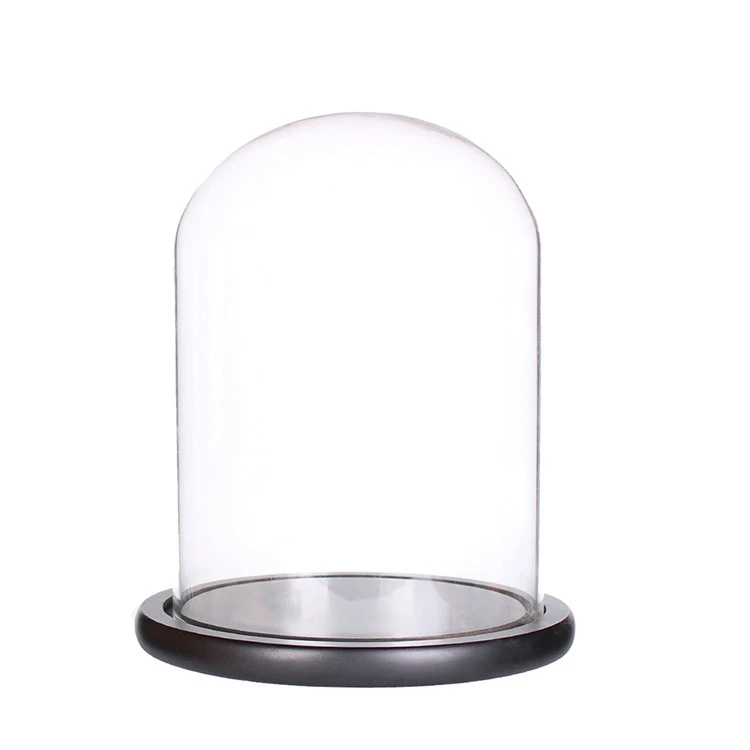 Wholesale Decor 12*21 Led Light Bulb Led Glass Cloche Glass Dome Bell With Light Wood Base For Display