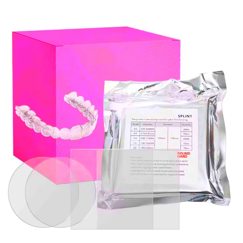 Custom 120mm 125mm Round 0.8mm 1mm 1.5mm Thick Hard Soft Clear Sheet Aligner Plastic Dental Vacuum Aligner Sheets