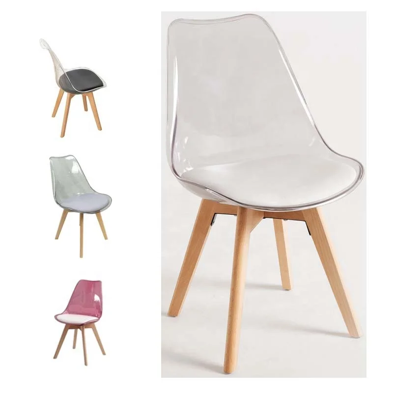 PE transparent seat chair wood leg office chair dining chair supplier
