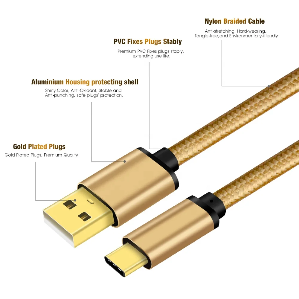  Высокое качество Позолоченные разъемы USB Тип C до 2.0A 480 Мбит/с скорость передачи данных синхронизации 3A кабель для быстродействующего зарядного устройства телефонов на базе Android с