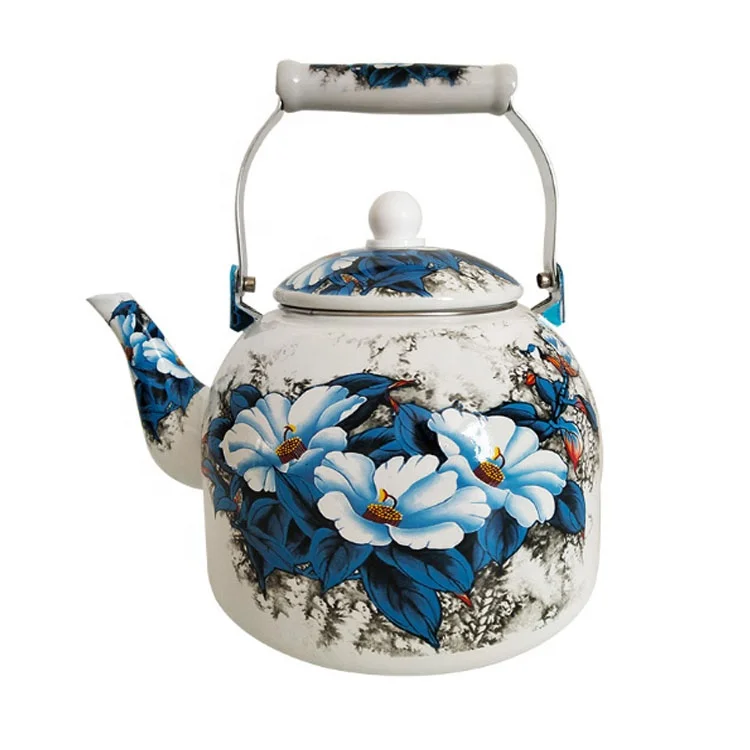 3.0 L Chinese Flower Decal Enamel Coffee Kettle Teapot For Home