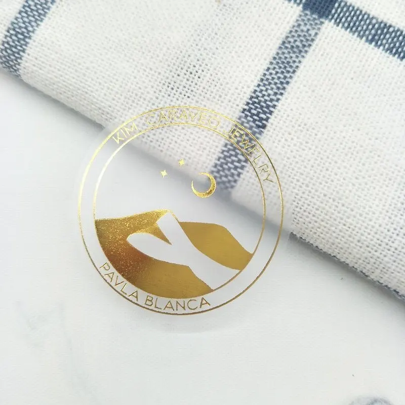 OEM Private Design Rose Gold Foil Clear round Sticker Transparent Vinyl Adhesive Label for Perfume & Cosmetics Food Custom Logo