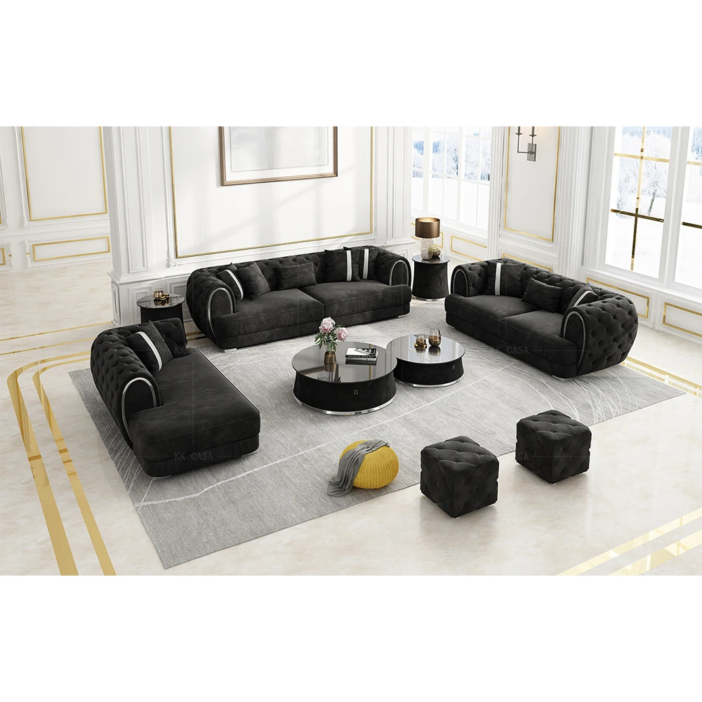 Luxury Modern Handmade Velvet Fabric 3+2+1 Set Sofa Set Suite Designs Living Room Sofa Set Furniture