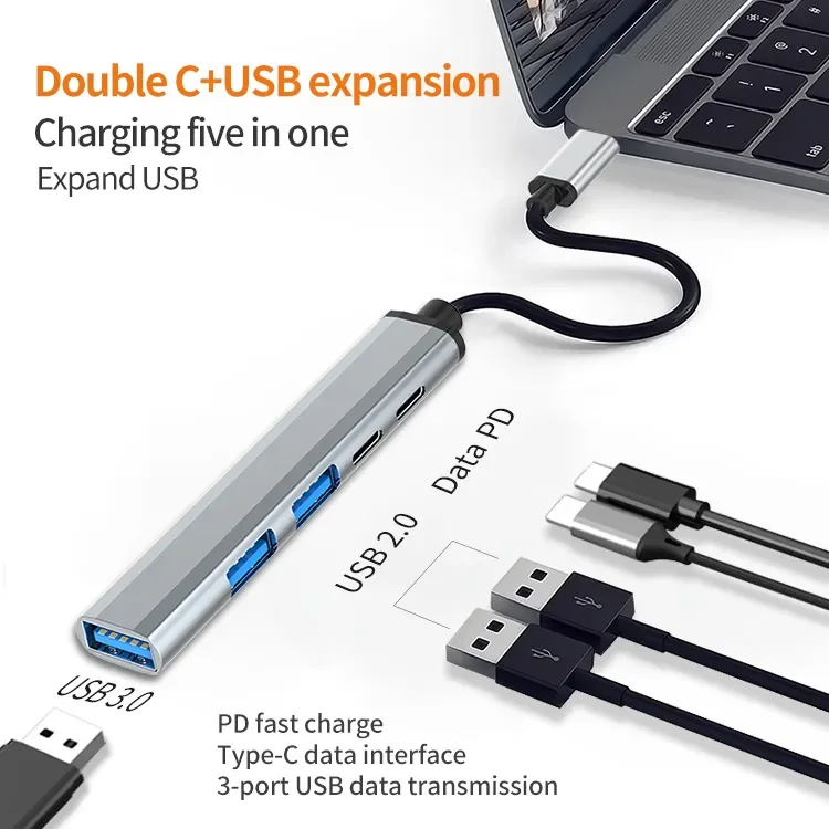 5 in 1 Type C port Ultra-Slim Data USB Hub transfer to 65W PD type c USB 2.0 3.0 docking station for MacBook Mac Pro Mac mini