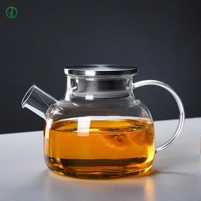 Heat Resistant Handmade Borosilicate Bamboo Lid Glass Teapot With Tea Cups Set In Gift Box