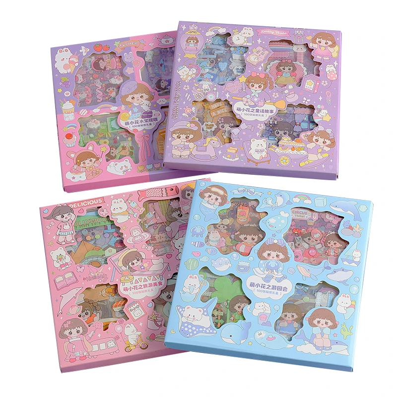 100 Pcs Cartoon Stickers Girls Students Promotional Gifts PET Waterproof Decoration Sticker Set