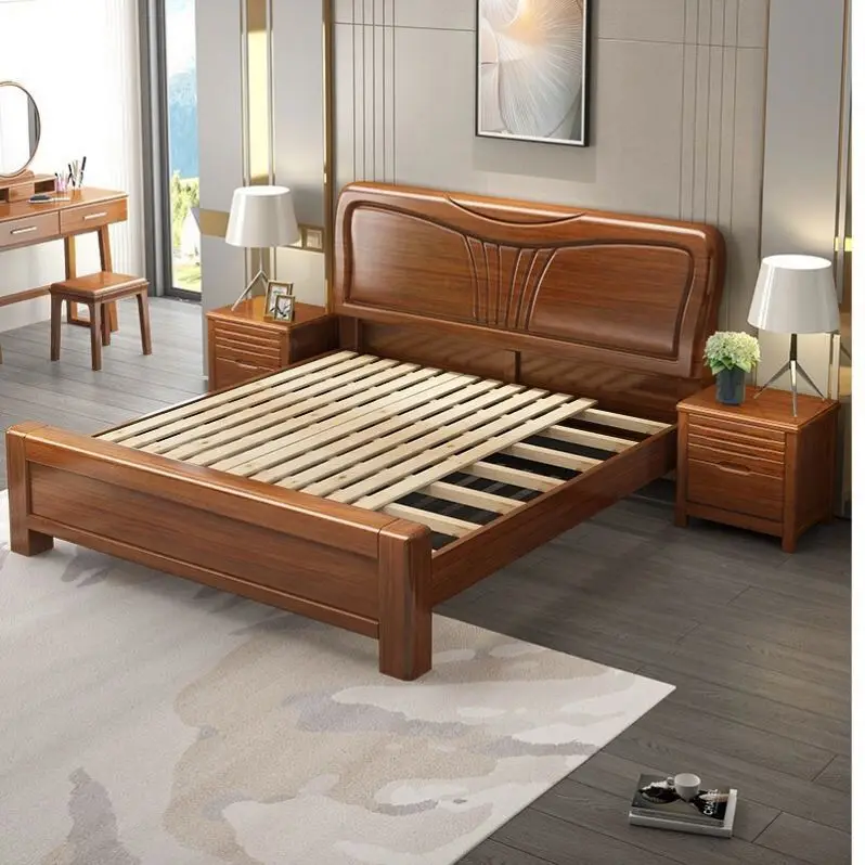 Factory Outlet American Style Solid Wood Bed Simple Design Full Size Wooden Bed Color Optional Hotel Furniture Home Funiture
