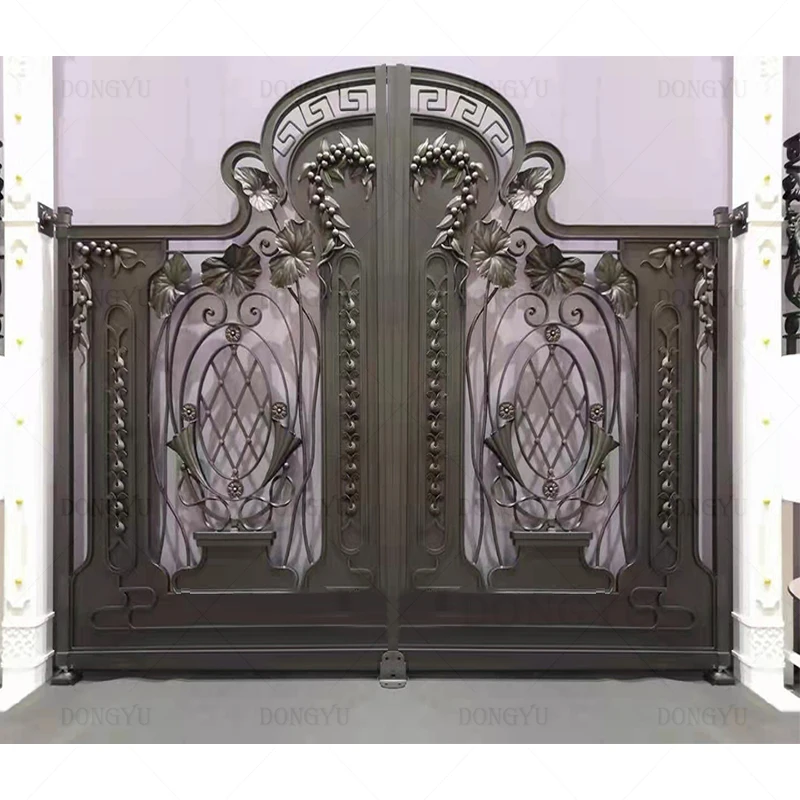 Sicily Hot Sale Villa Luxury Customized Exterior Garden Security Grill Design Cast Wrought Iron Gate Driveway Entrance Main Door