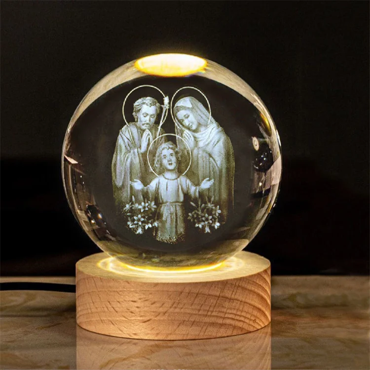 Wholesale 80mm Jesus    Crystal Ball Night Light Ornaments 3d Crystal Ball Lamp with led Base