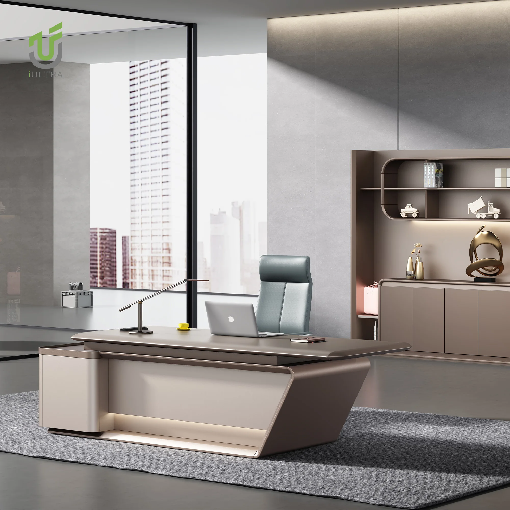 iULTRA 83D2602 commercial office furniture L shape desk luxury modern wood executive desk