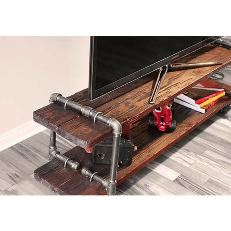 
Vintage Industrial Cast Iron Pipe Table 2-Tier TV Stand Living Room 