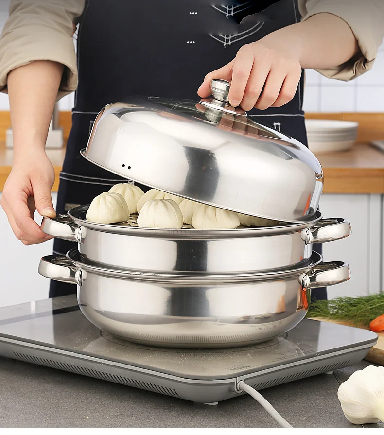 
Thickened Stainless Steel Steamer Suit Double-Layer Three-Layer Multi-Purpose Soup Steamer Steamed Hot Pot Practical Gift Pot 