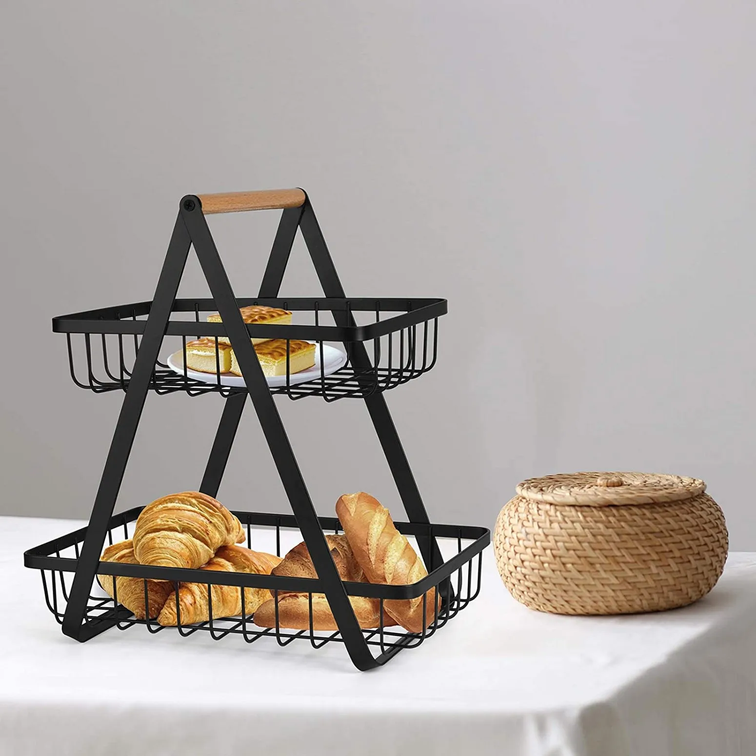 2 Tier Fruit Basket Fruit Bowl Stand for Counter Fruit Tray for Counter Vegetable Snack Storage Kitchen Organizer