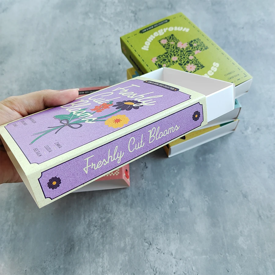 White Cardboard Paper Drawer Box Packaging With Colorful Custom Logo For Seed