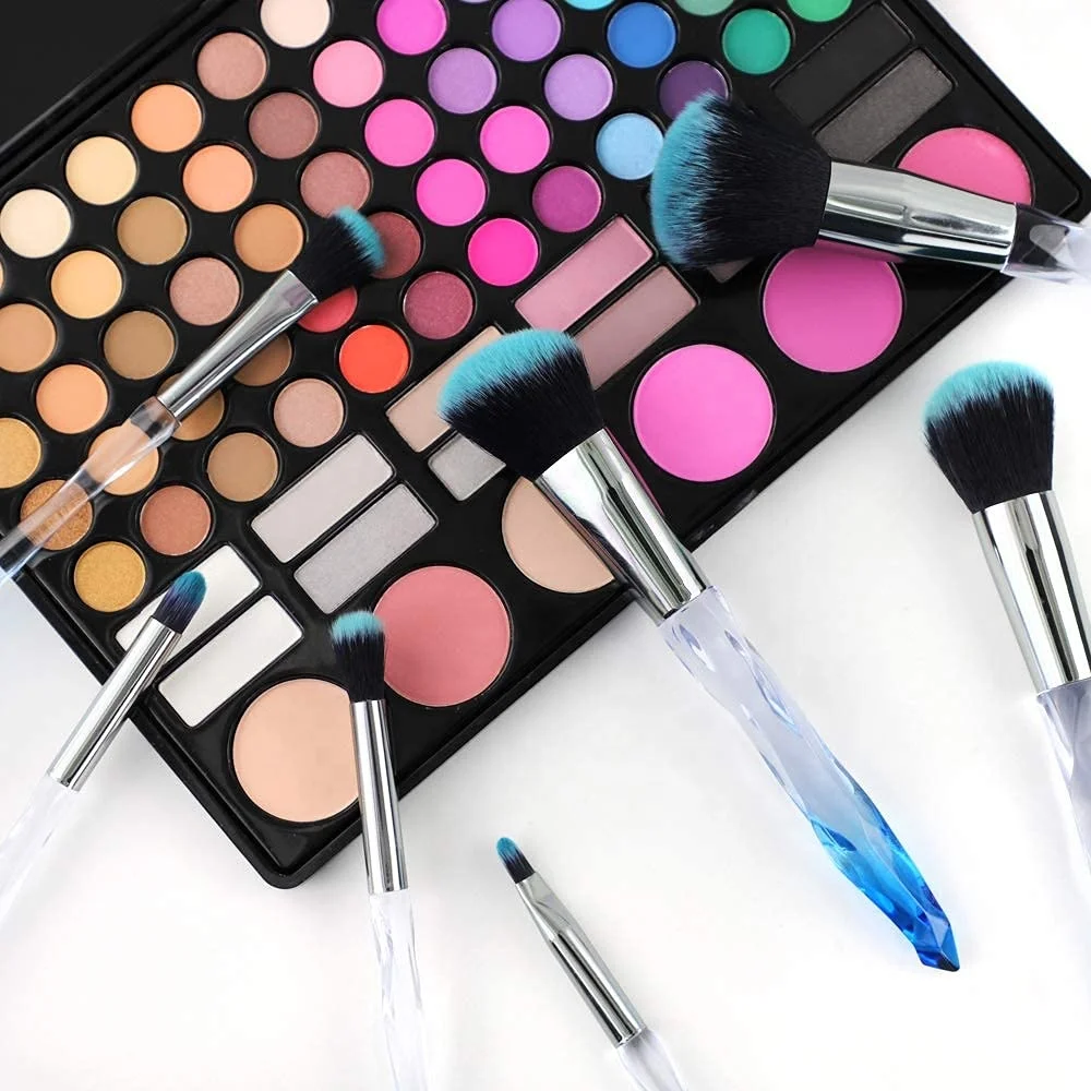 Cute crystal bling clear handle 10 pcs professional makeup brush set