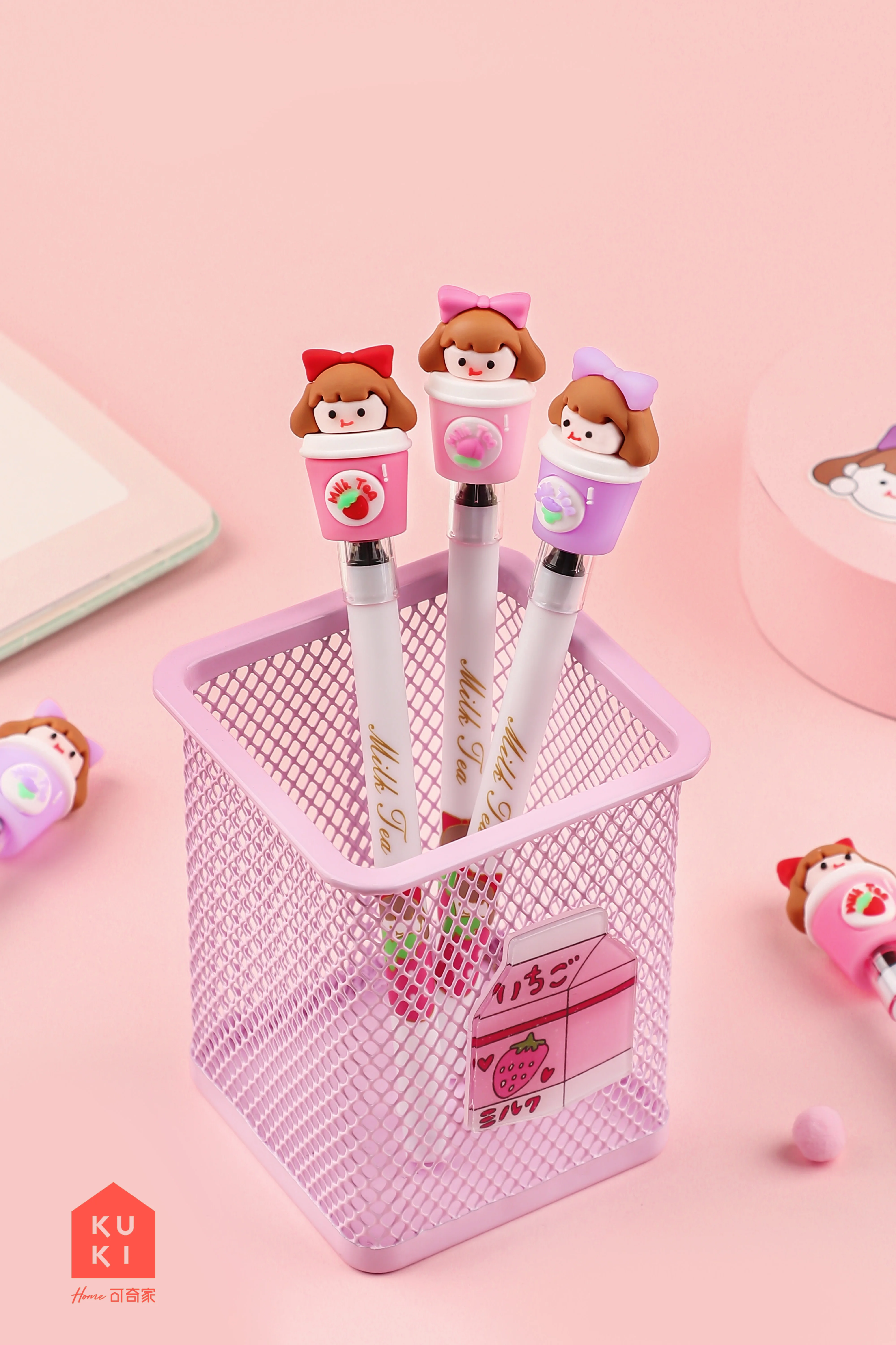 Hot Selling Customized Cartoon Kawaii Stationery Black Colors Cute Gel Ink Pen 0.5mm School Supplies Stationery