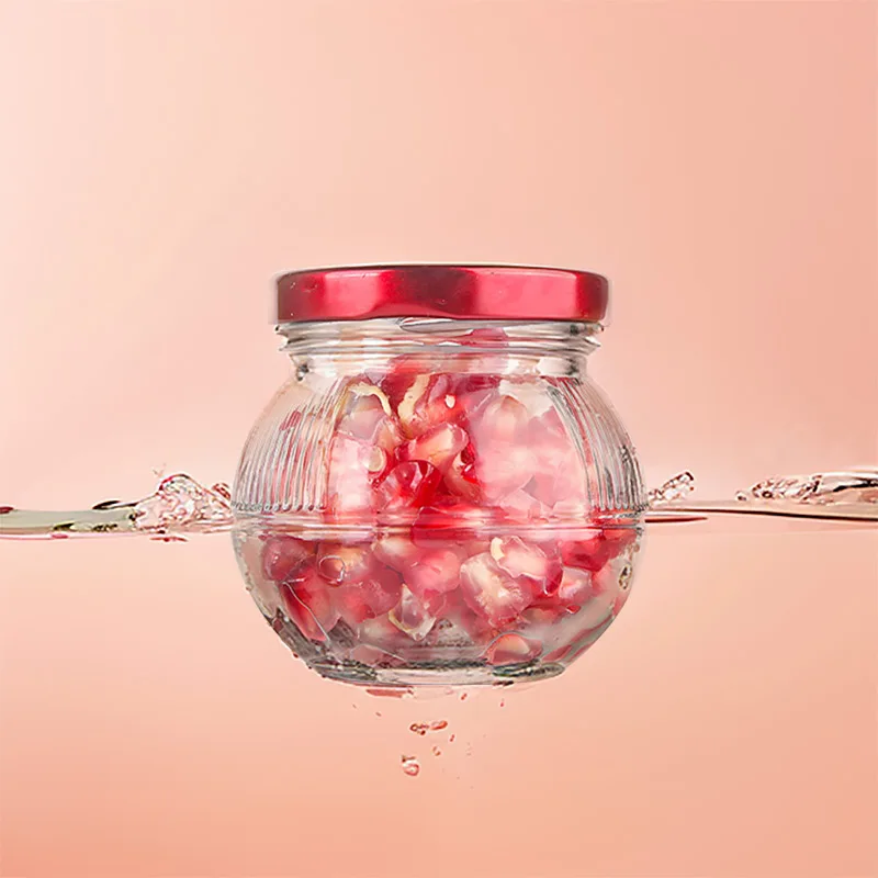 High Quality Round Wide Mouth Glass Pickle Jam Jelly Sauce Jar for Home Kitchen with Red Metal Lids 150 ml 200 ml 280 ml
