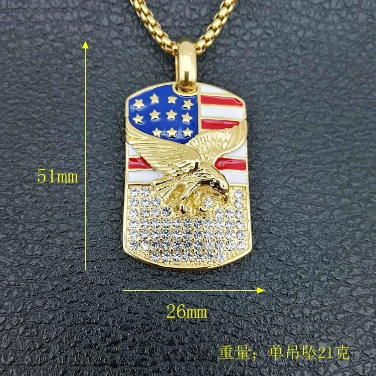 AFXSION  Fashion yellow gold  metal eagle and the US national emblem  pendants stainless steel custom jewelry