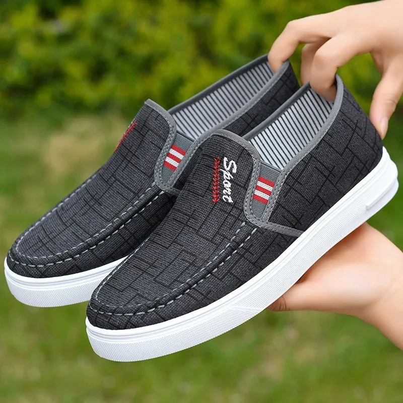 Wholesale Cheap Custom Fashion Comfortable Black Flat Slip-on Canvas Trendy Shoes Men Casual Loafer