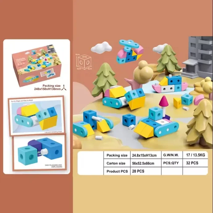 New product kids education assemble eva toy building blocks 28pcs funny vehicle model diy puzzle building blocks