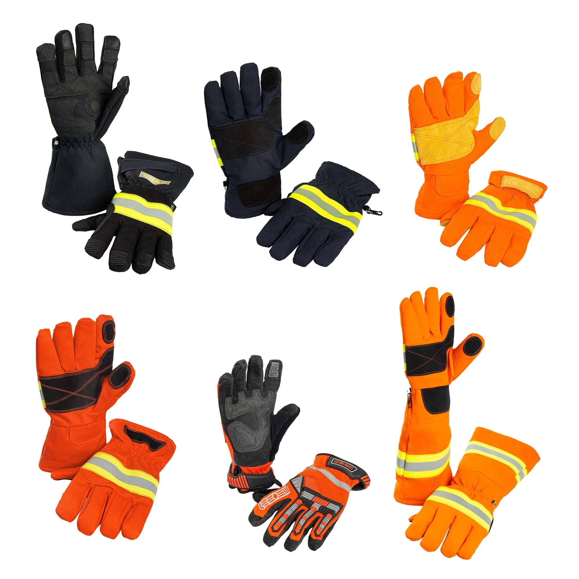 Ati-fire Factory Supply Lengthened Nomex aramid fabric Navy Blue Fire Fighter Fireman Gloves