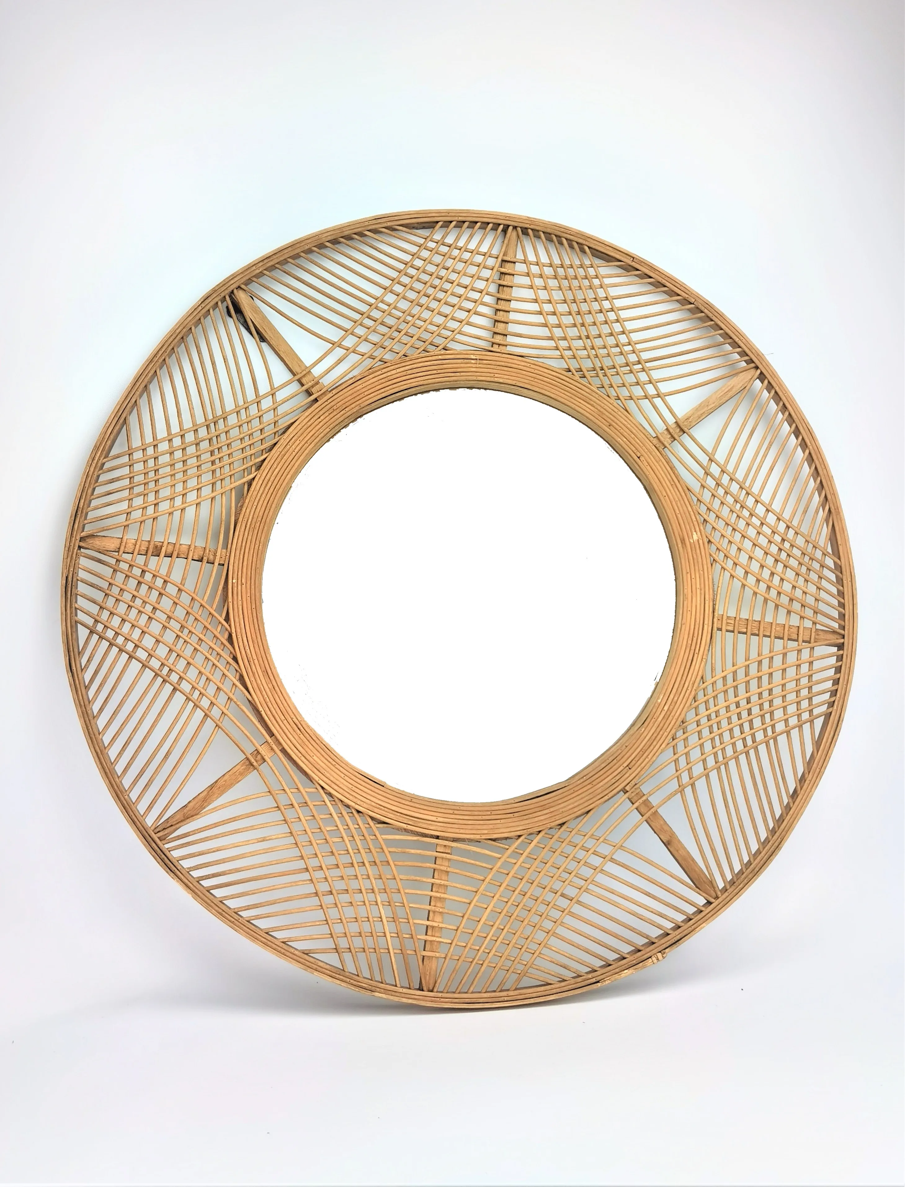 
Large size Round Room Entryway Hanging Wall Bamboo Rattan Mirror 