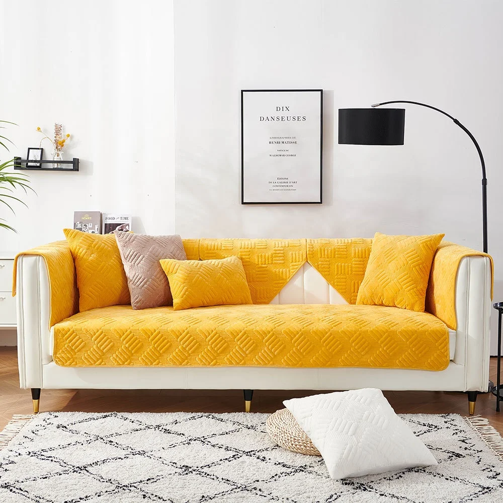 Hot Sale Good Quality Crystal  Fur Embroidery Pattern 3 Seat Sofa Covers With Anti-slip