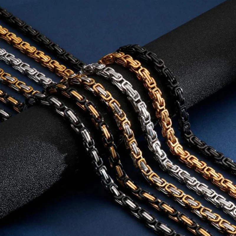 4mm 5mm 6mm 8mm Byzantine Chain Necklace Bracelet High Quality 304 Stainless Steel Gold IP Plated Custom Byzantine Chain for Men
