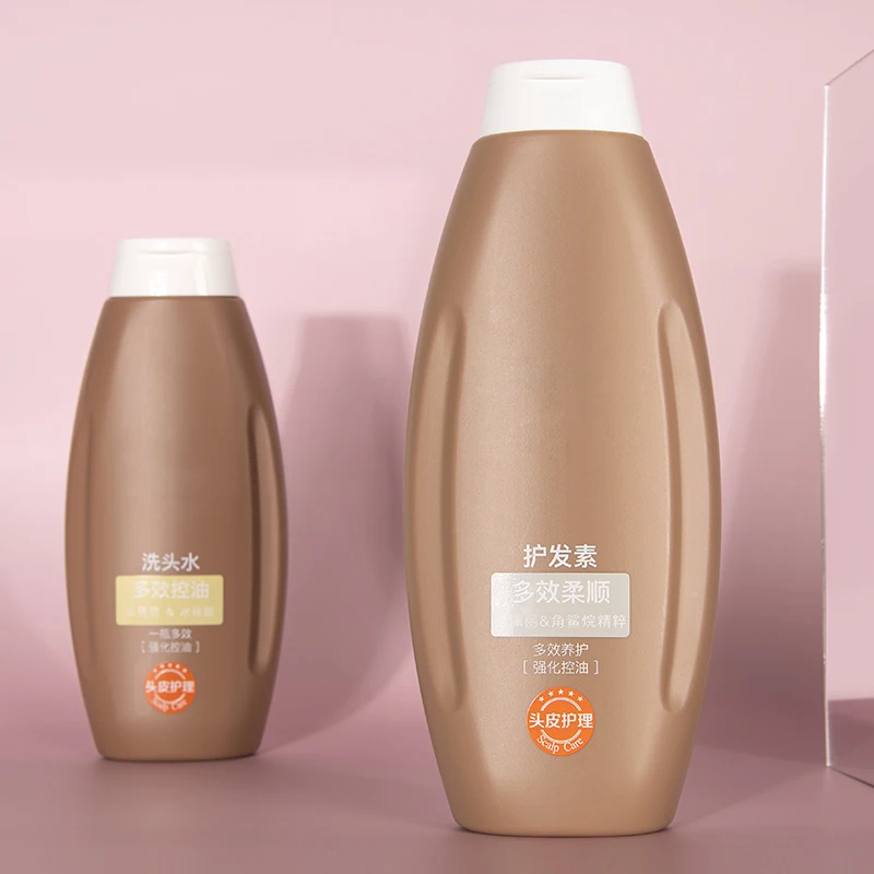 Newest 300ml 500ml PET Plastic Matte White Round Empty Conditioner Body Lotion Bottle Gold HDPE Airless Pump Shampoo Bottle