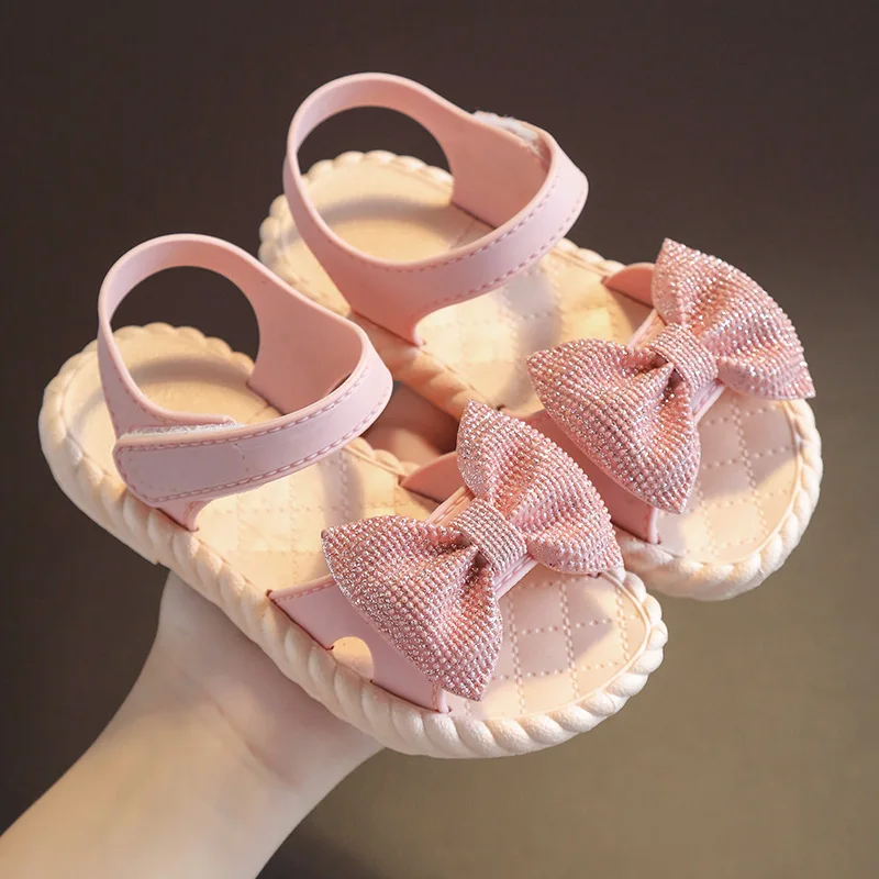 
LK0008 wholesale custom cheap low minimum moq open toe toddler baby children summer princess kids little girl sandal with bow 
