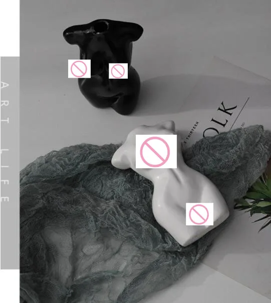 Нордическая Современная Обнаженная Женская Керамическая Ваза черного и белого цвета для украшения дома ваза цветов домашний декор тела