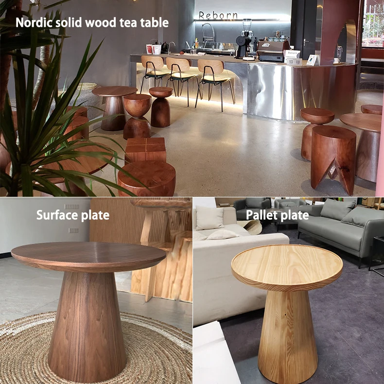 Solid wood coffee table living room modern walnut simple round tea table