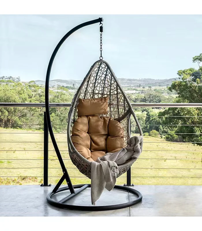 Outdoor leisure furniture factory price handmade PE rattan Steel frame Hanging Egg chair