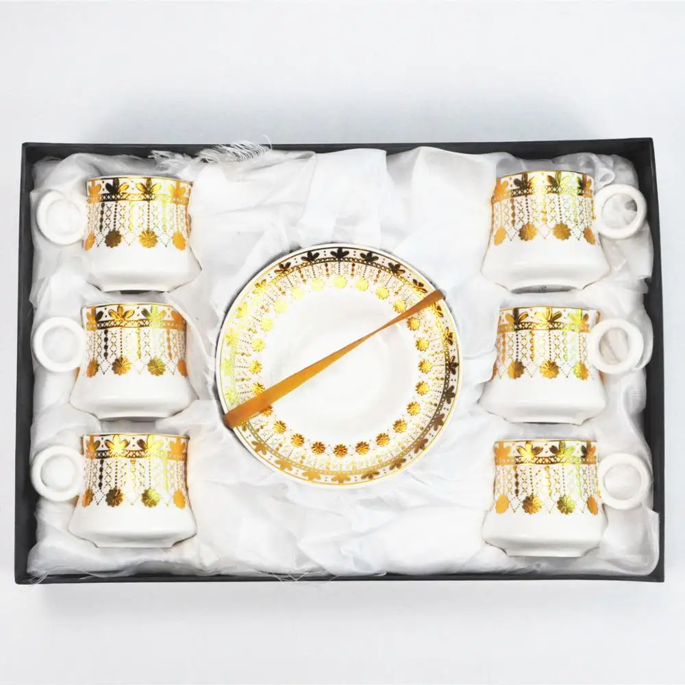 Оптовая продажа, 6 чашек, 6 блюдец, набор керамических кофейных чашек, набор чайных чашек с золотым цветочным узором, можно сделать на заказ