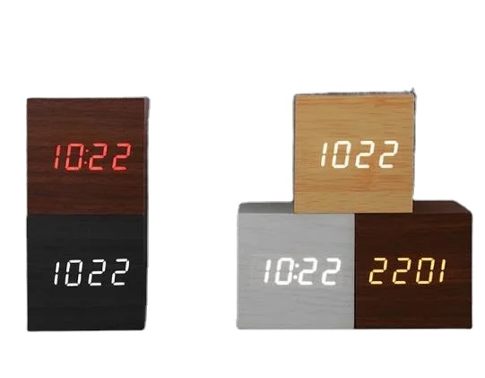 USB/батарея небольшой Электрический 2 5 дюймов деревянные показывает дату и время дисплей цифровой кубический Будильник Деревянные светодиодный мини настольные часы куб будильник
