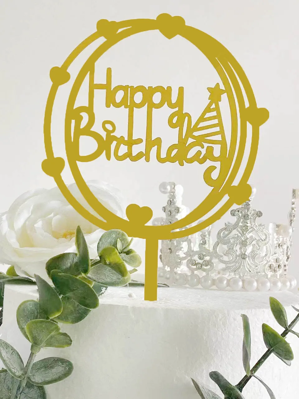 New Design Cake Decoration Birthday Party Wedding Gold Acrylic Cake Decoration Happy Birthday Day Theme Birthday Party Supplies