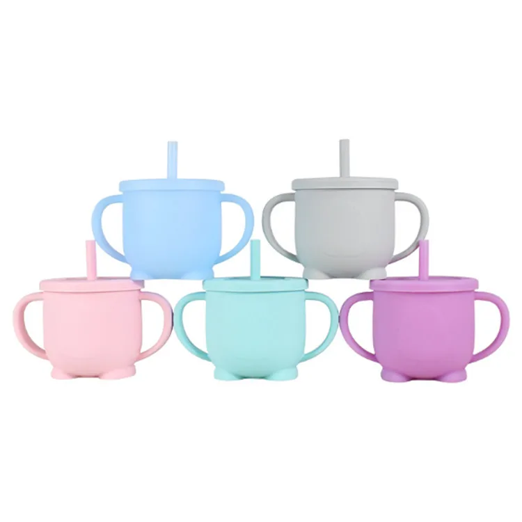 Popular Series Factory Direct Sale Soft Safe Toddler Trainer Cup Kids Drinking Cup Silicone Baby Sippy Cup With Straw