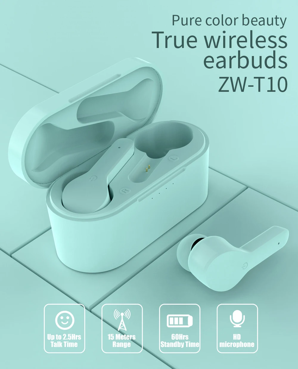  ZW-T10 TWS V5.0 наушники с сенсорным управлением частная форма настоящие беспроводные для