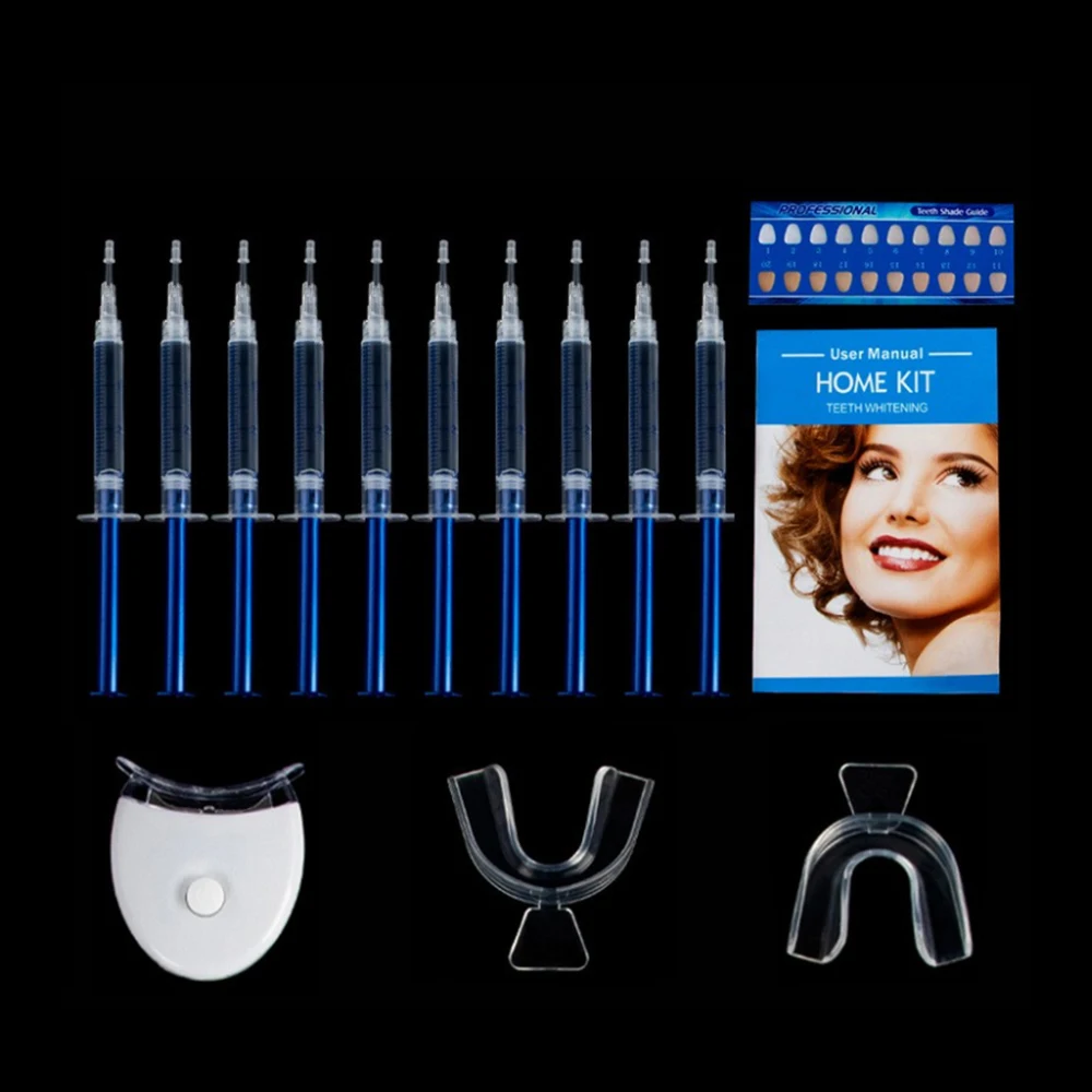 Cheap Wholesale No Brand Teeth Whitening Kit Home/Salon Use 10 PCS Tooth Bleaching Gel Refills Kit With Trays&Light
