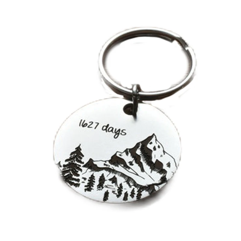 Custom Personalized Keychains Laser Metal Engraved Text Mountain Keychain For Groomsmen Anniversary Gift