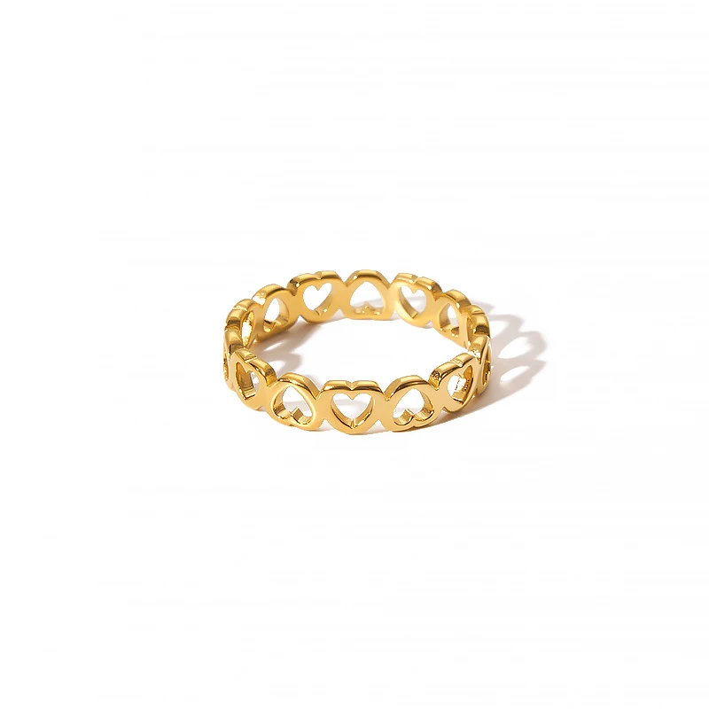 New Design Cheapest Stainless Steel 18K PVD Plating  Full Heart Rings Non Tarnish