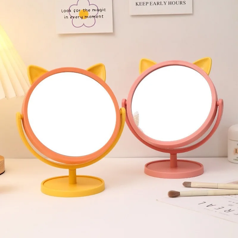 Wholesale desktop cartoon mirrors for women, portable dormitories, student cat ear dressing mirrors, minimalist makeup mirrors